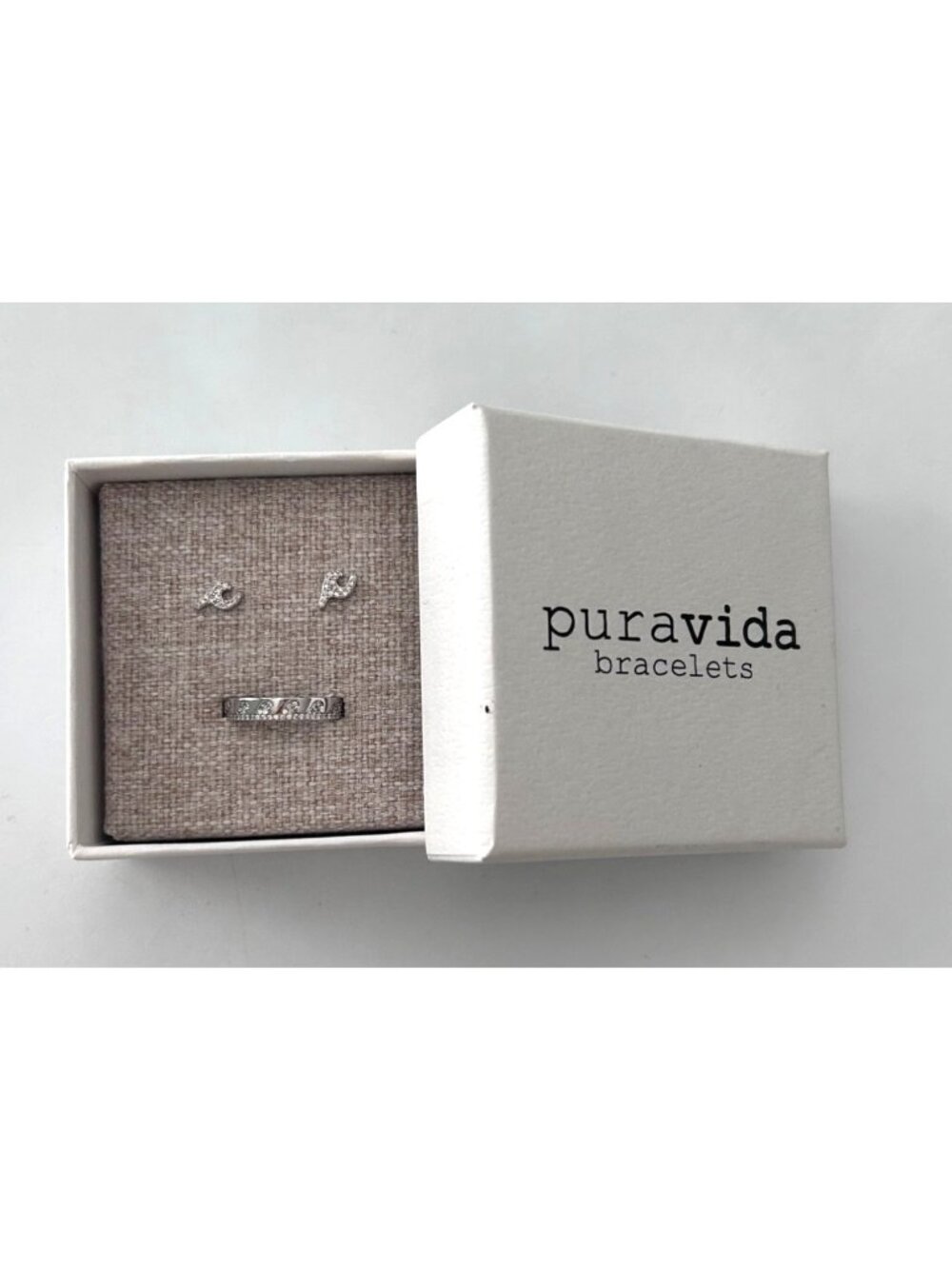 Pura Vida CZ Wave Earring & Ring Set Size 9 Silver Jewelry Gift Box